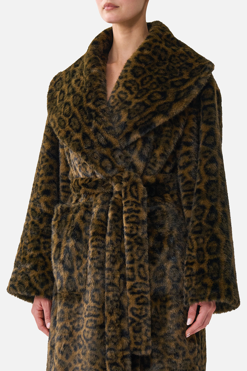 FAUX FUR LONG WRAP COAT LEOPARD LIBERTINE