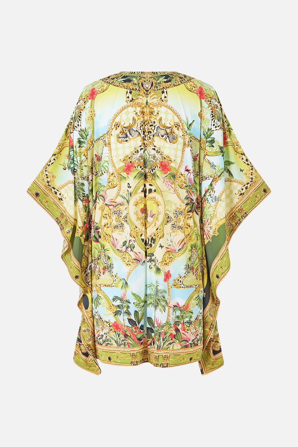 The CAMILLA SHORT V NECK KAFTAN W RING FRONT TRIM WANDERLUST EMPIRE