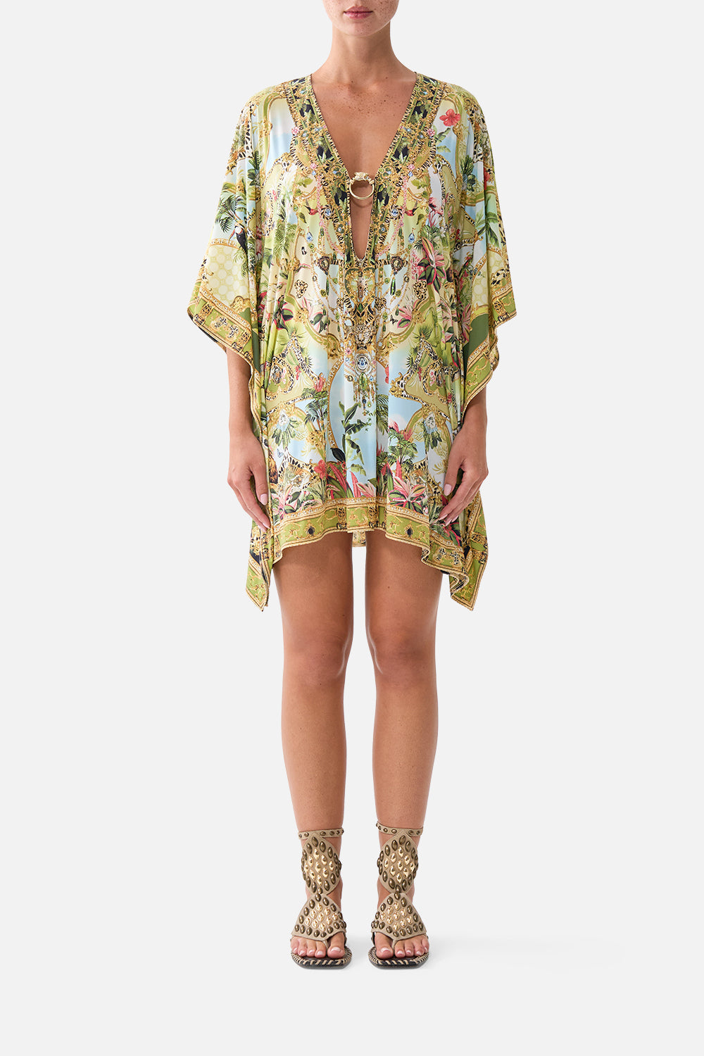 The CAMILLA SHORT V NECK KAFTAN W RING FRONT TRIM WANDERLUST EMPIREWANDERLUST EMPIRE