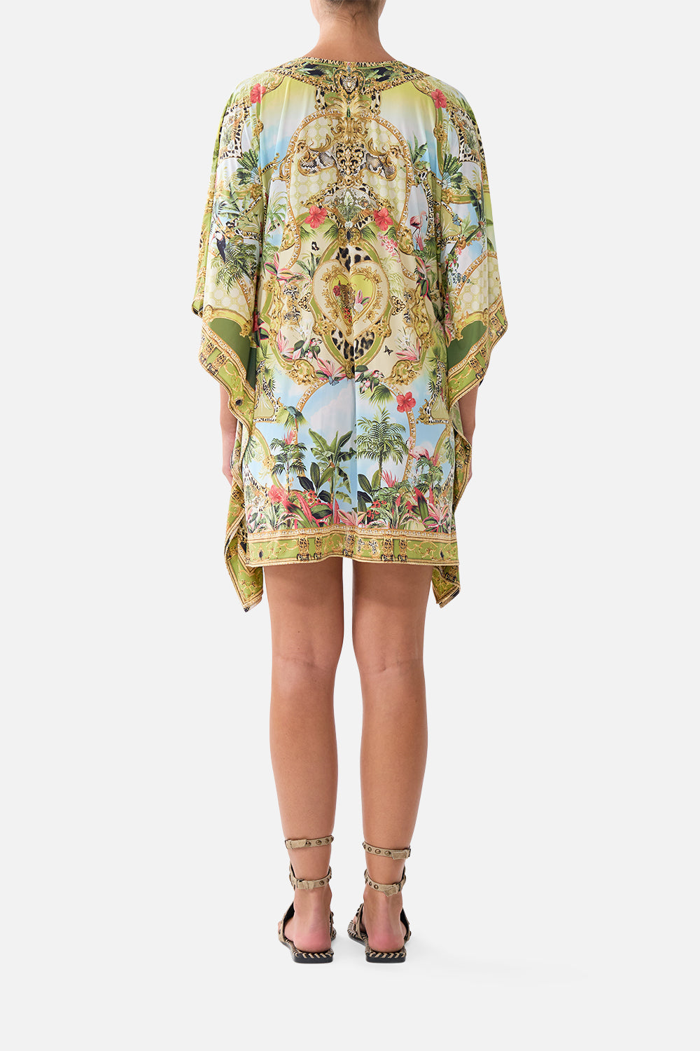 The CAMILLA SHORT V NECK KAFTAN W RING FRONT TRIM WANDERLUST EMPIRE
