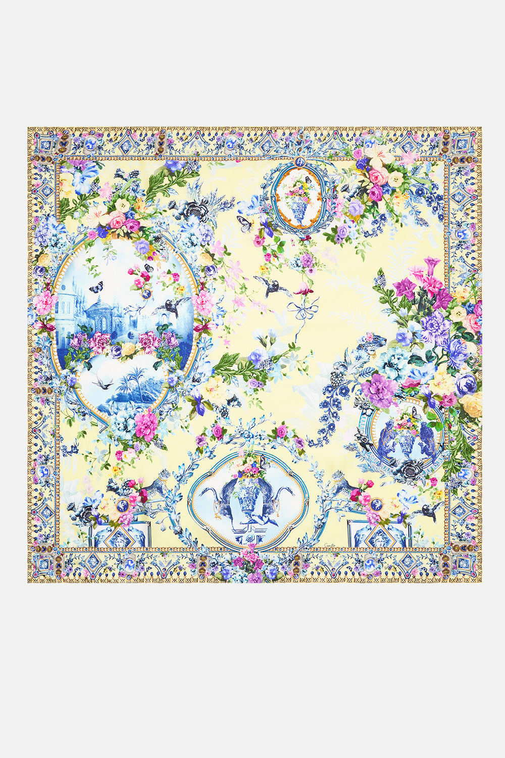 The CAMILLA LARGE CRYSTALLED SILK SQUARE SCARF CHINOISERIE CHILD
