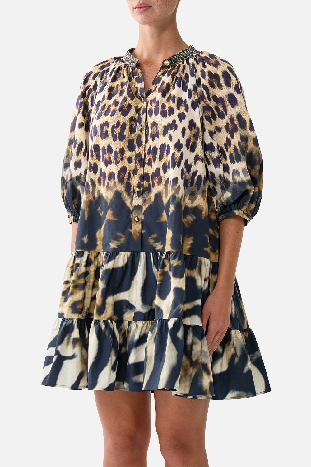 The CAMILLA PUFF SLEEVE SHIRT DRESS LEOTIGRA LAND