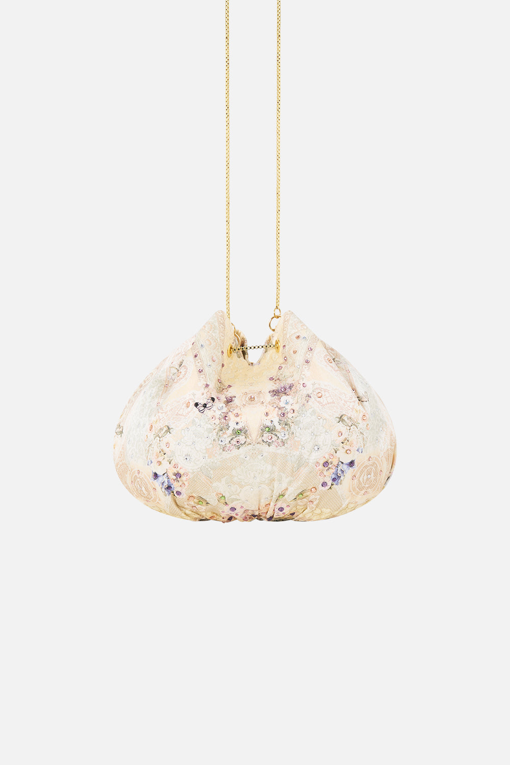 The CAMILLA DRAWSTRING POUCH BAG WITH CHAIN STRAP LACED WITH LOVE