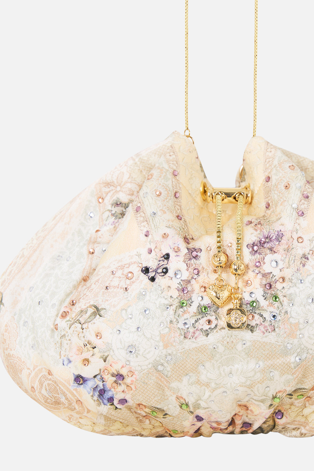 The CAMILLA DRAWSTRING POUCH BAG WITH CHAIN STRAP LACED WITH LOVE