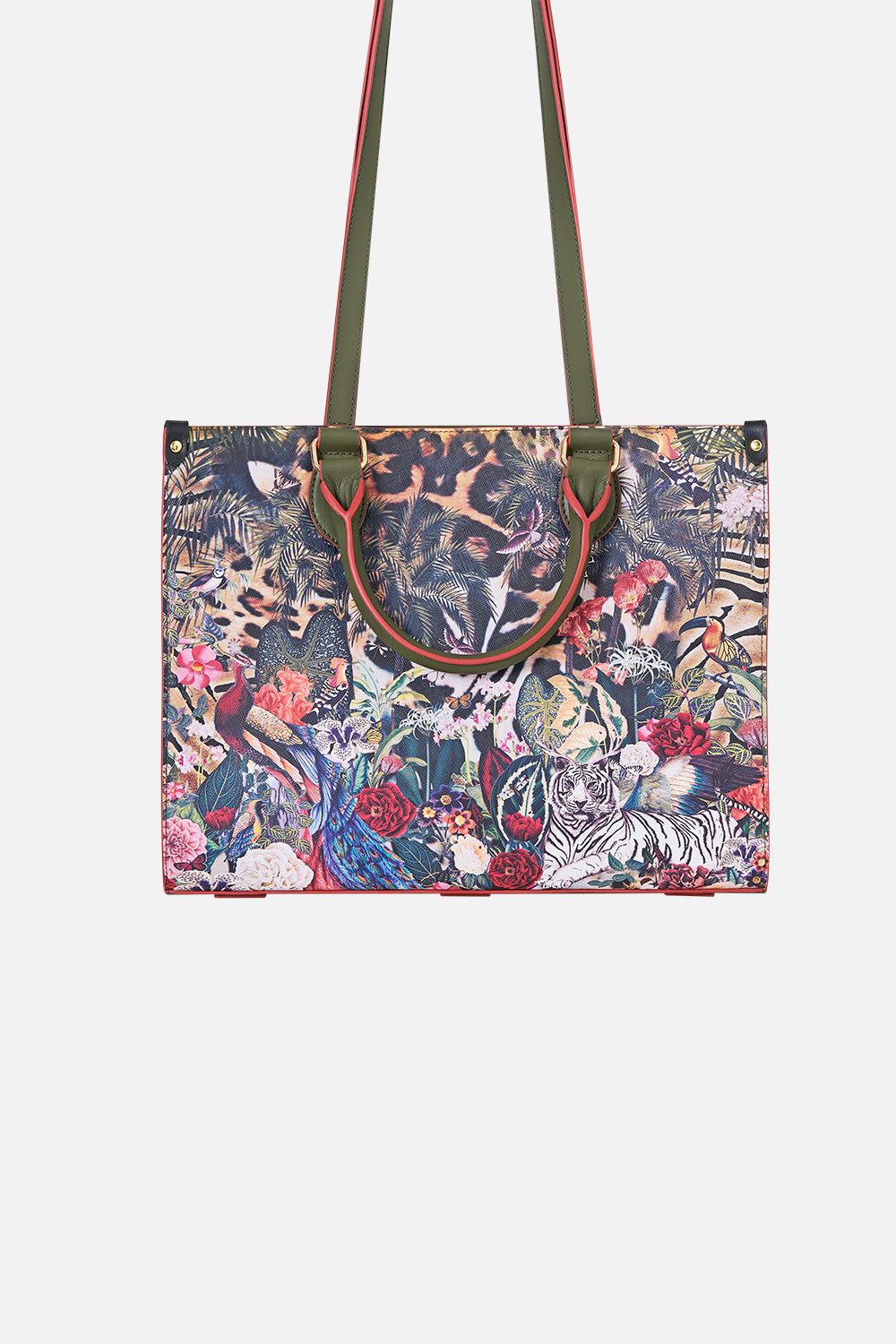 The CAMILLA EAST WEST TOTE WITH LEATHER TRIMS LEOTIGRA LAND
