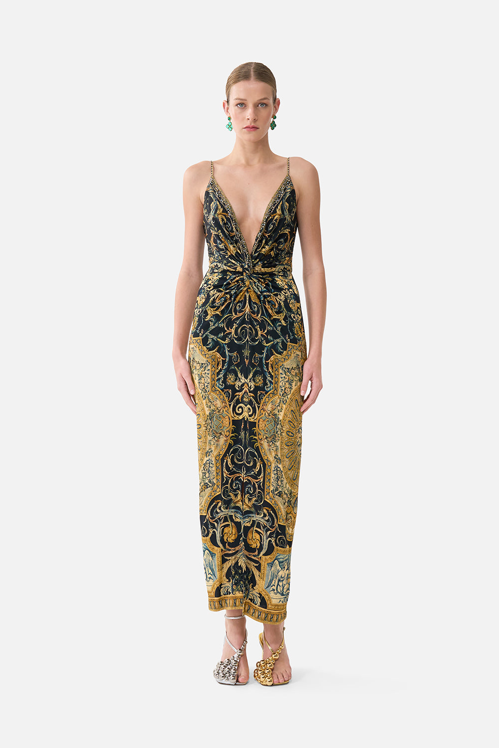 The CAMILLA Strappy Dress With Twist Front in our Museum Memoirs print.