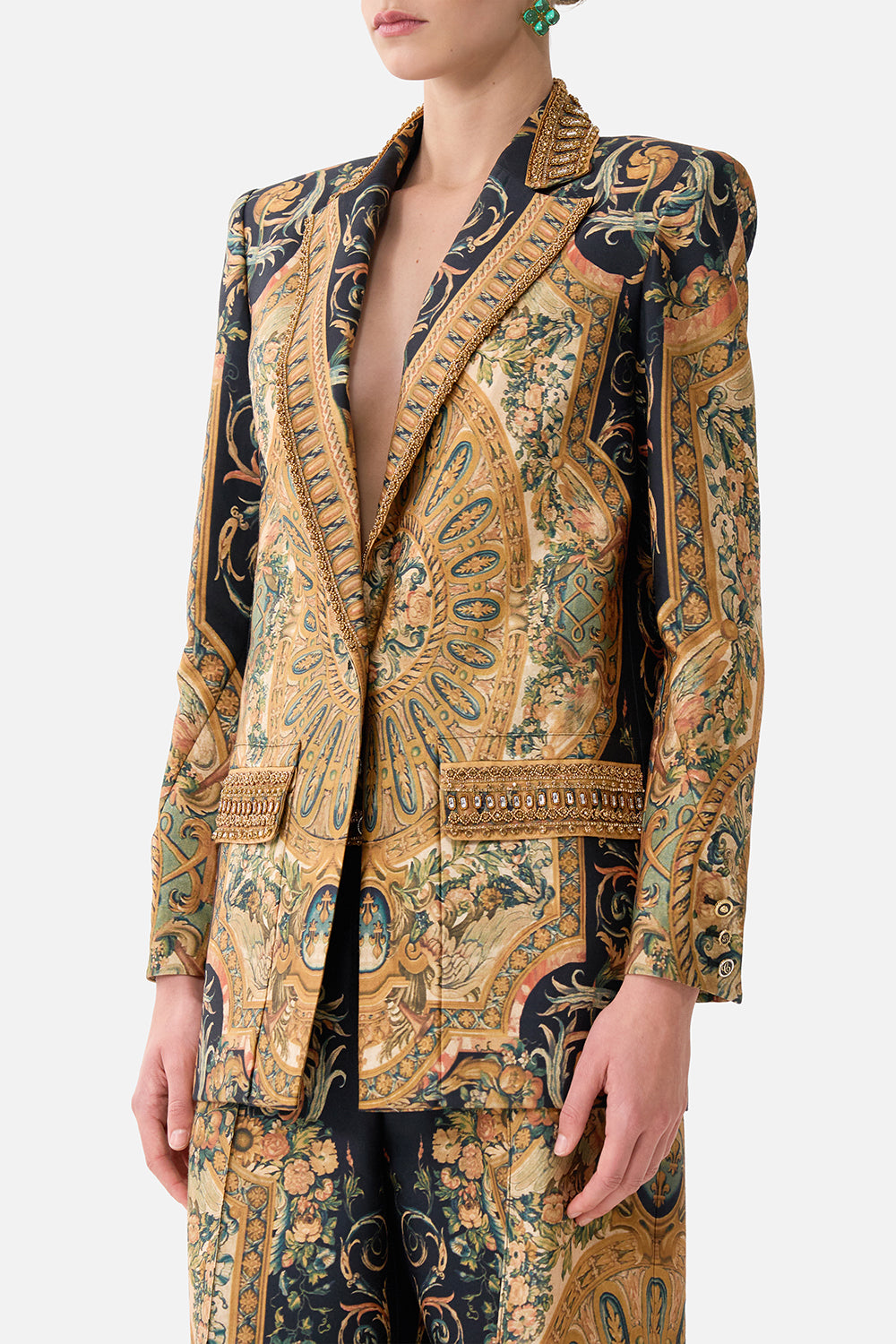The CAMILLA Jacket With Pocket Detail in our Museum Memoirs print.
