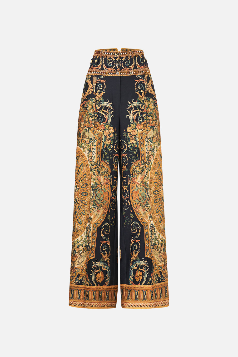 The CAMILLA Tailored Pant With Waist Button Detail in our Museum Memoirs print.