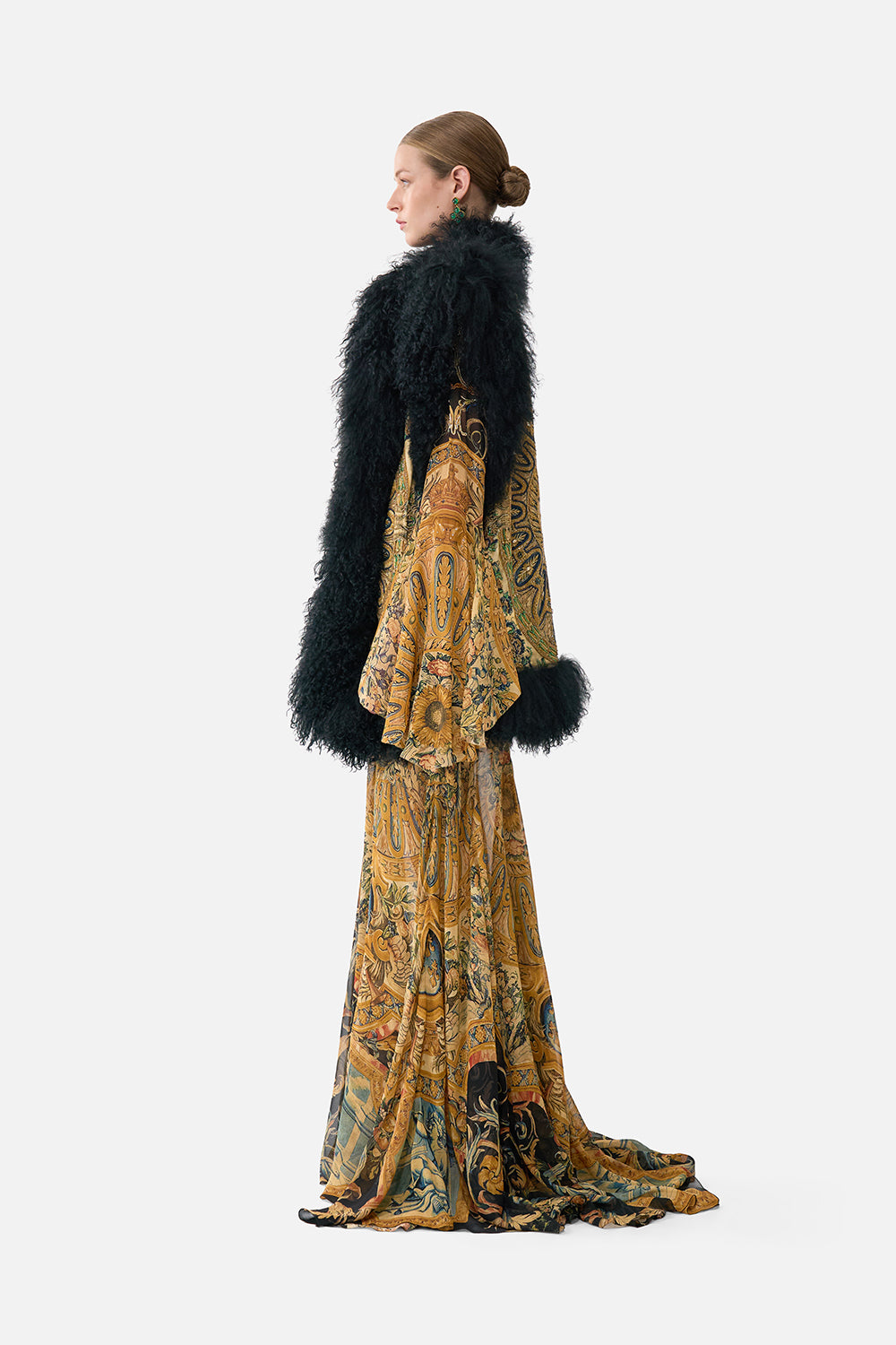 The CAMILLA Oversized Shearling Gilet in our Museum Memoirs print.