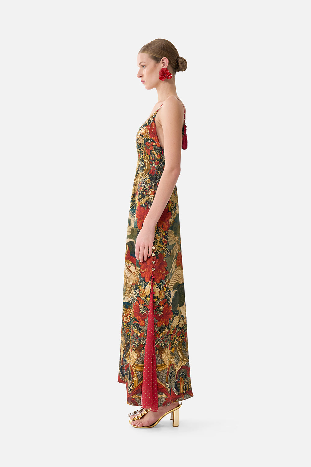 The CAMILLA Long Godet Slip Dress in our Meet Me At The Met print.