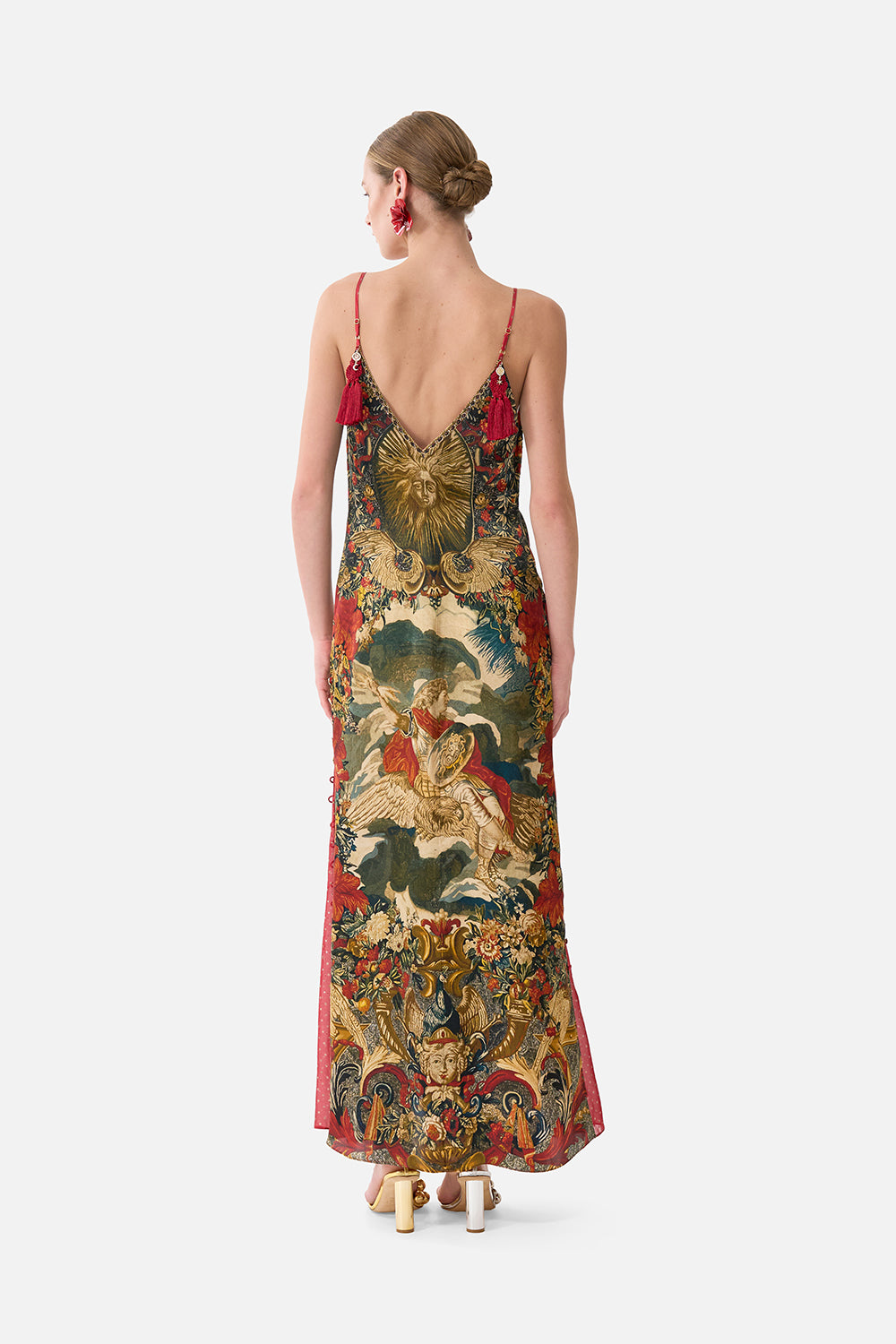 The CAMILLA Long Godet Slip Dress in our Meet Me At The Met print.