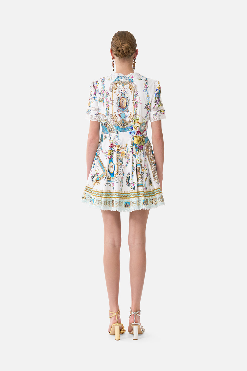 The CAMILLA V Neck Short Dress With Short Sleeves in our Art For The Artisans print.