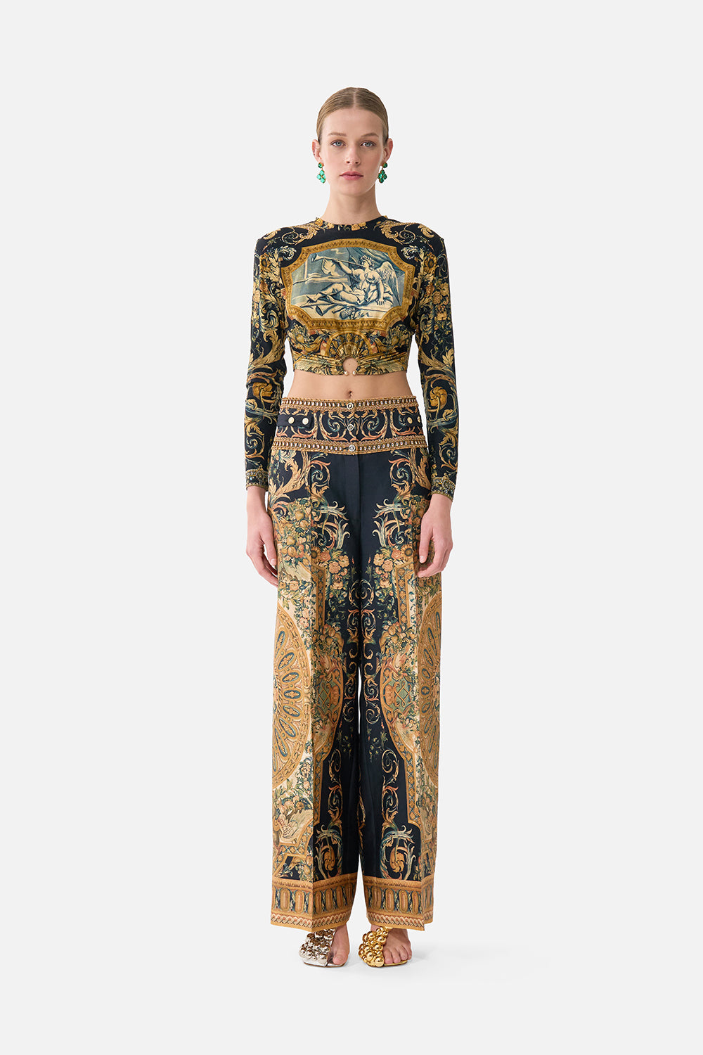 The CAMILLA Jersey Long Sleeve Top With Hardware in our Museum Memoirs print.