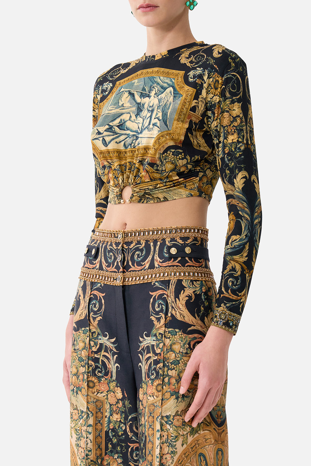 The CAMILLA Jersey Long Sleeve Top With Hardware in our Museum Memoirs print.