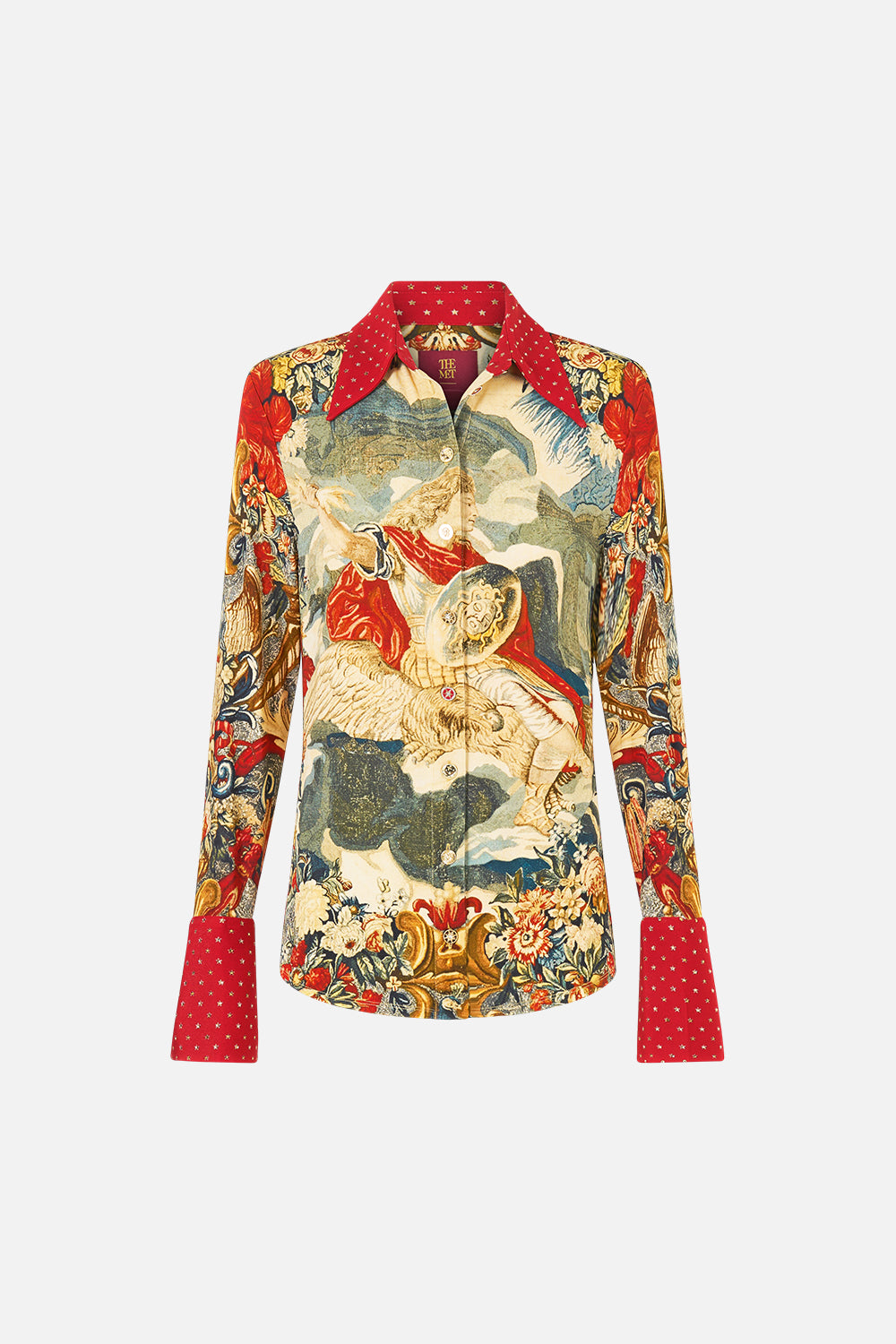 The CAMILLA Fitted Jersey Shirt in our Meet Me At The Met print.
