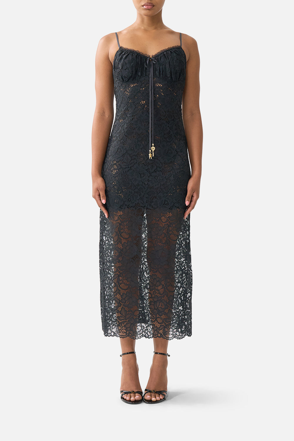 LACE GATHERED BODICE SLIP DRESS TAURUS RISING