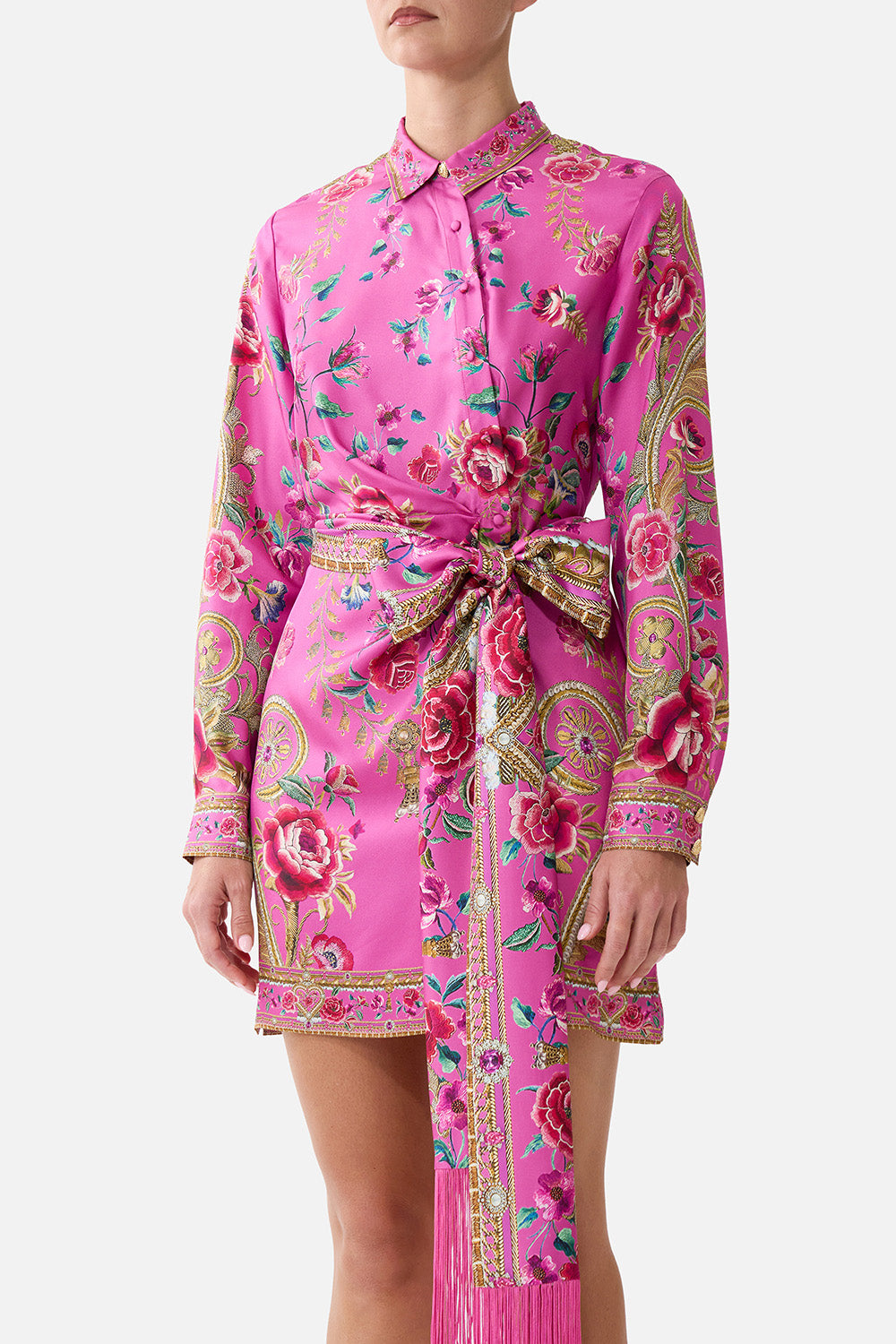 ASYMMETRIC SHIRT DRESS WITH TIE WAIST MATADORA FLORA