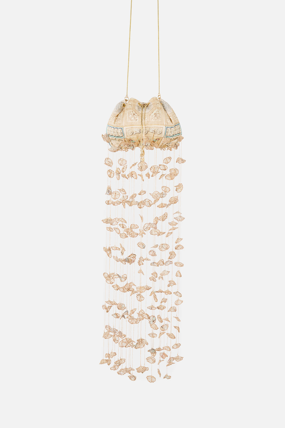 The CAMILLA Drawstring Pouch Bag With Chain Strap in our A Beloved Boudoir print.