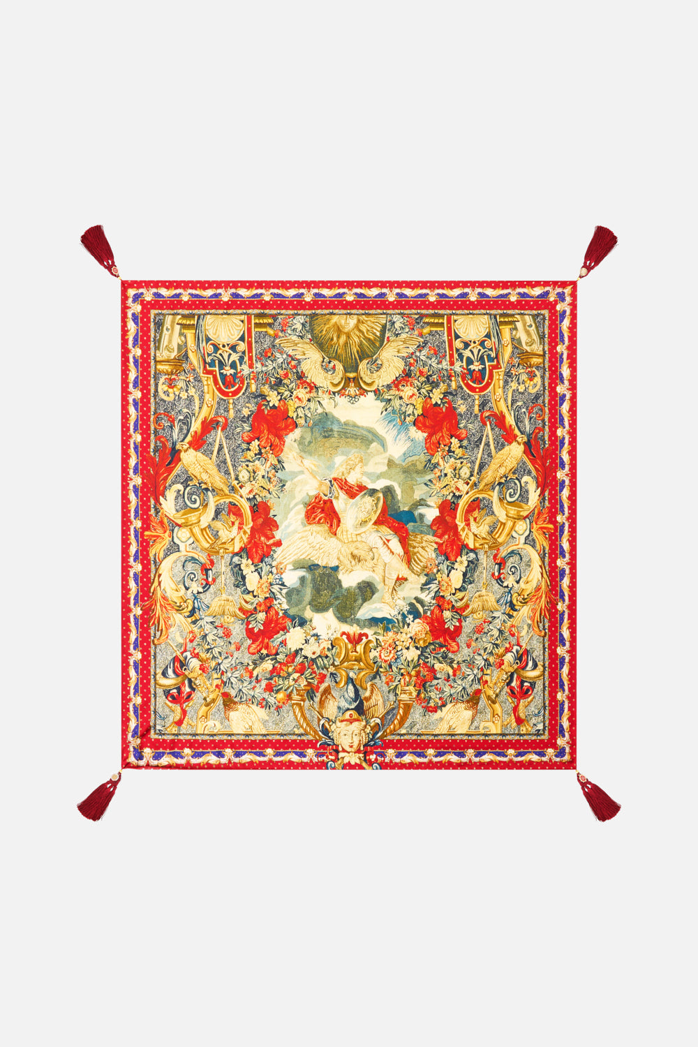 The CAMILLA Large Crystalled Silk Square Scarf in our Meet Me At The Met print.