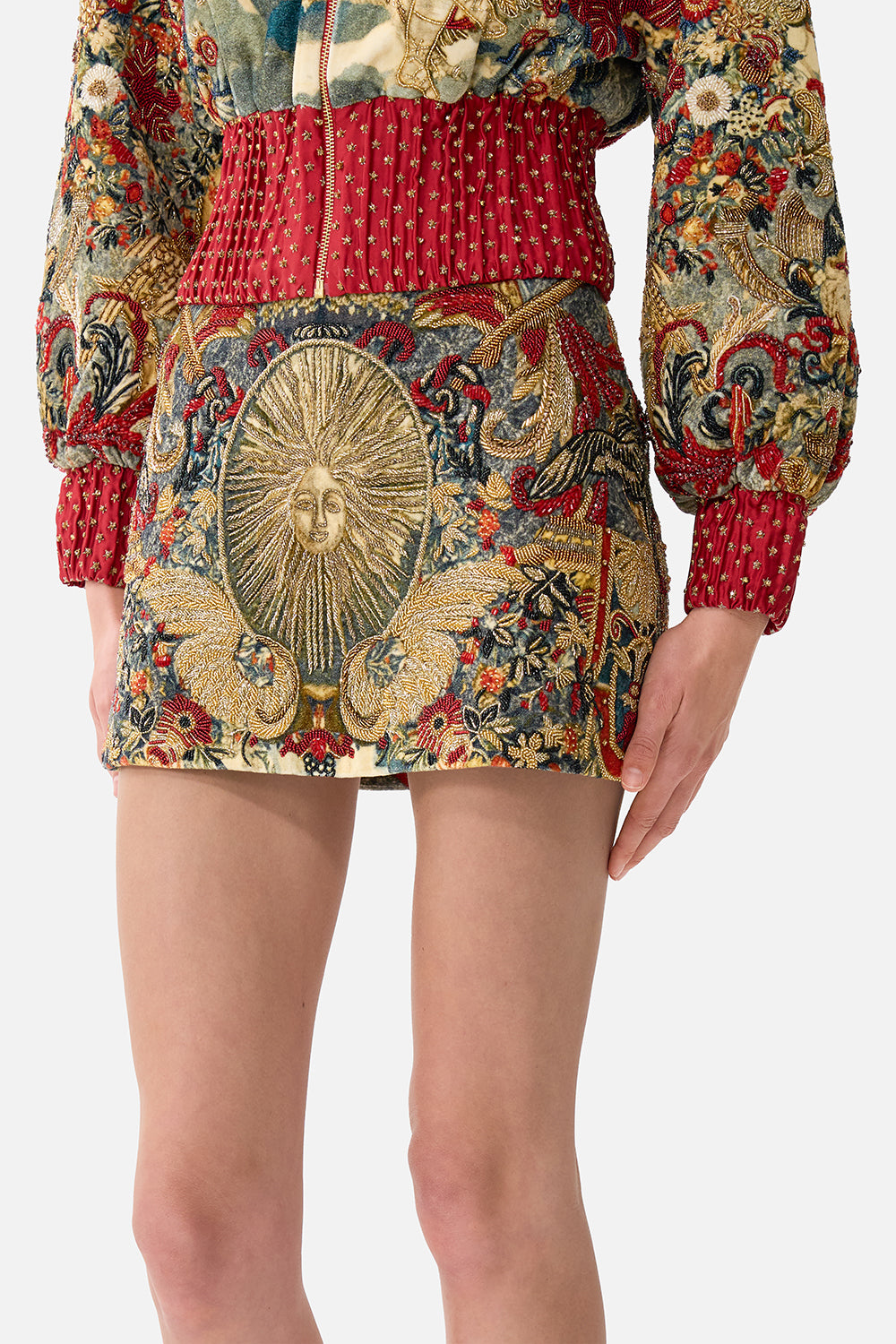 The CAMILLA Micro Mini Skirt in our Meet Me At The Met print.