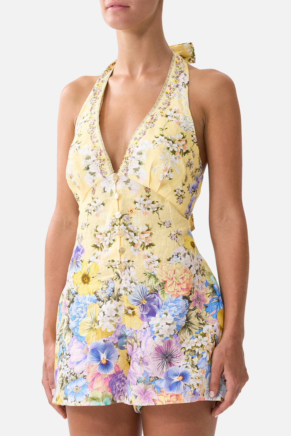 The CAMILLA BUTTON FRONT HALTER PLAYSUIT DARLING BUDS