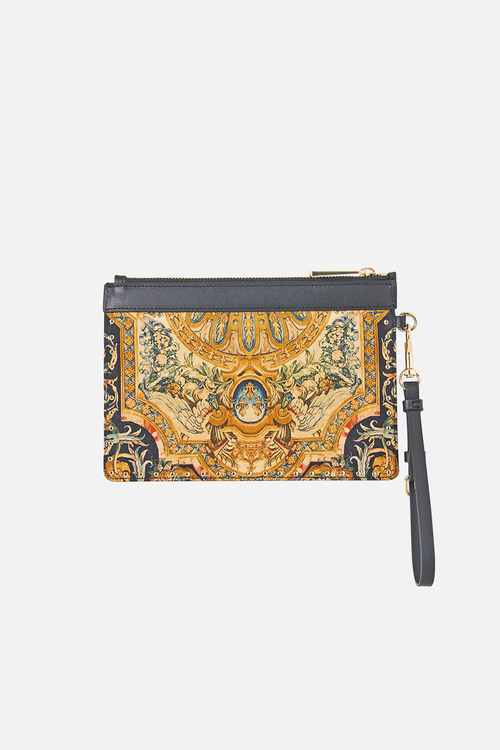 The CAMILLA Clutch With Leather Trims in our Museum Memoirs print.