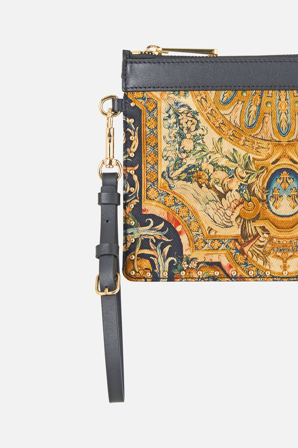 The CAMILLA Clutch With Leather Trims in our Museum Memoirs print.