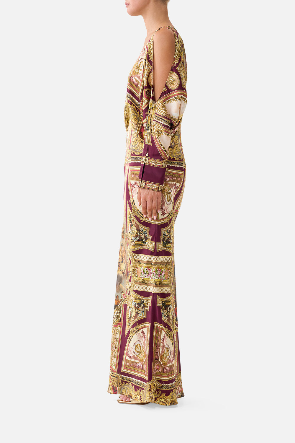 PLUNGE NECK DRAPED SHOULDER DRESS QUEEN OF BOHEMIA