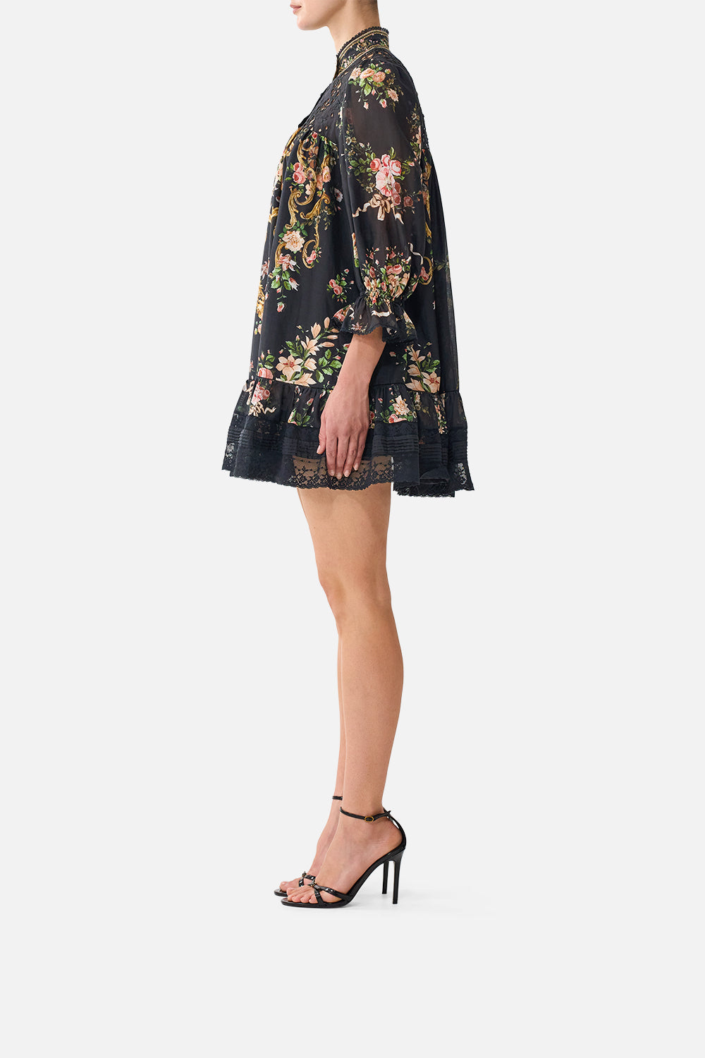 A LINE LACE TRIM SHORT DRESS VERSAILLES OR DIE