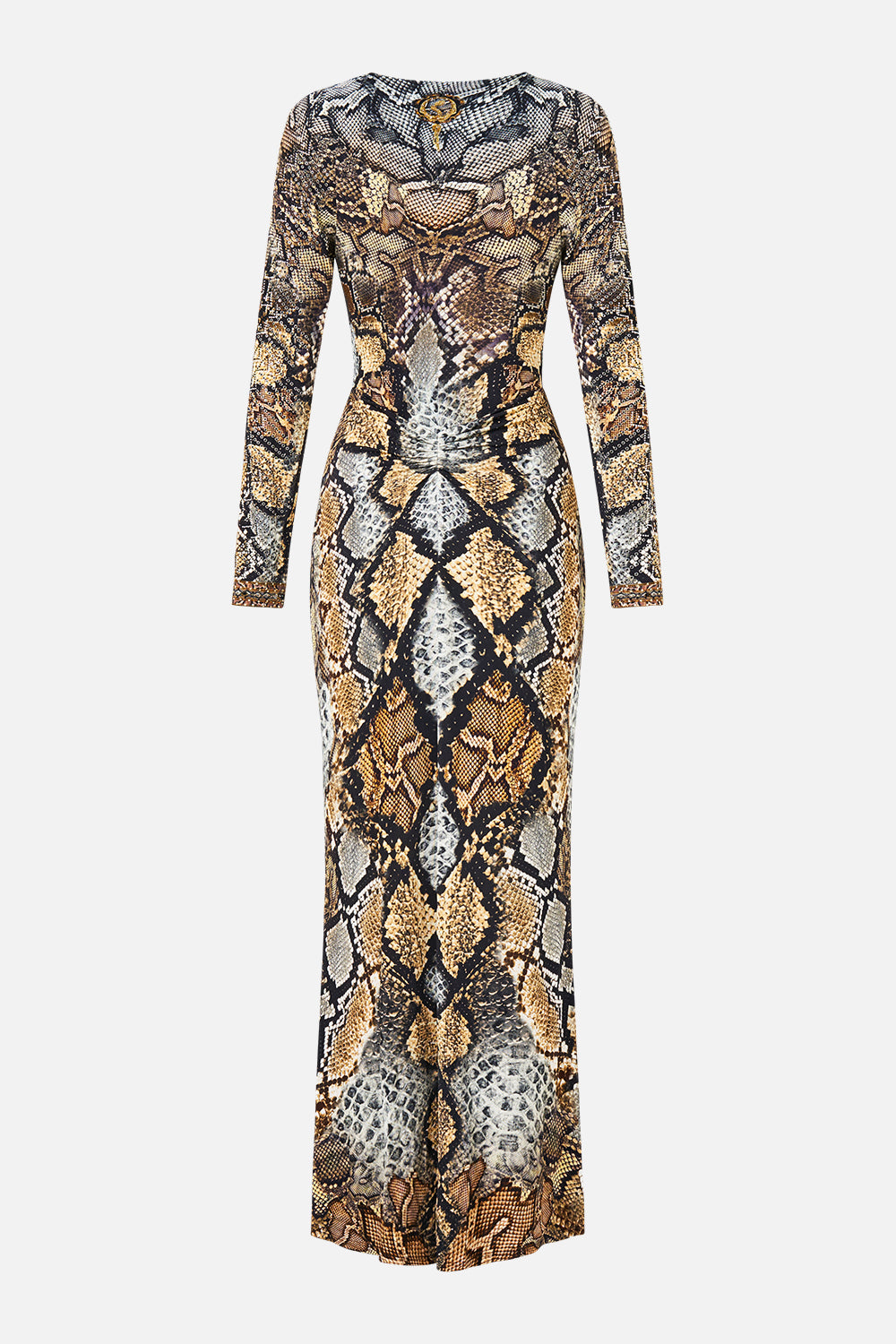 GATHERED V NECK LONG DRESS ANIMALIA HEIRLOOMS