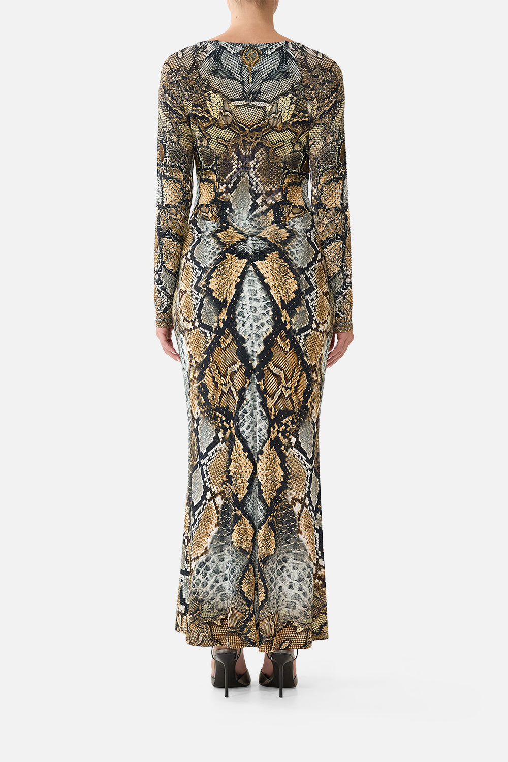 GATHERED V NECK LONG DRESS ANIMALIA HEIRLOOMS