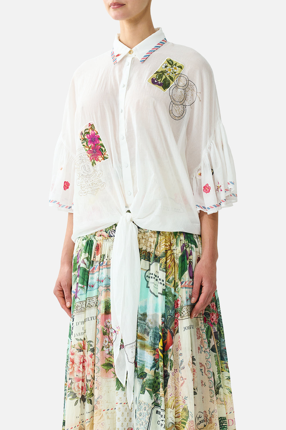 TIE FRONT SHIRT WITH SLEEVE FRILL LA BELLE BOTANIQUE