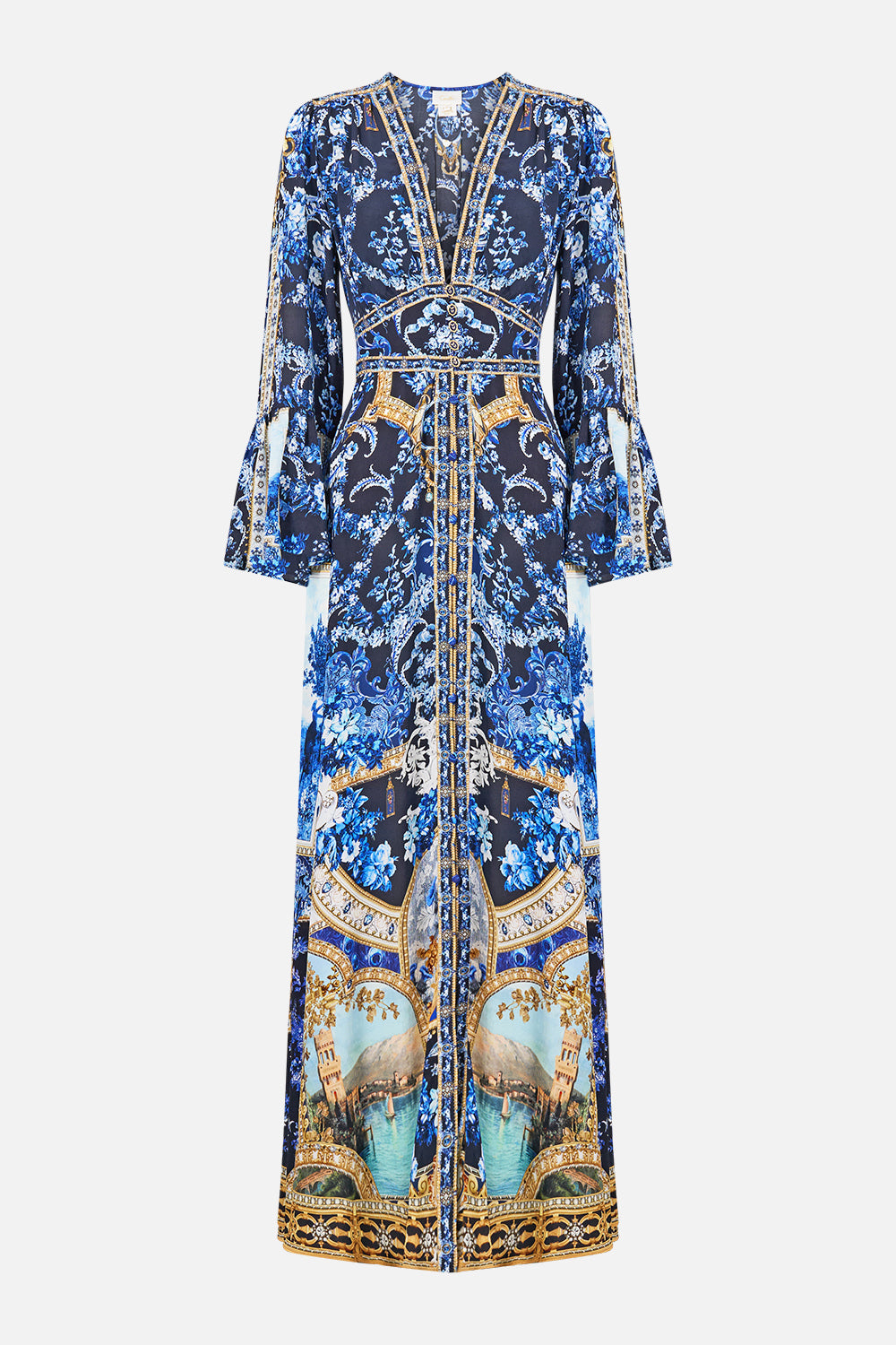 SHAPED WAISTBAND DRESS WITH RUFFLE SLEEVE SWEET SACRÉ BLEU