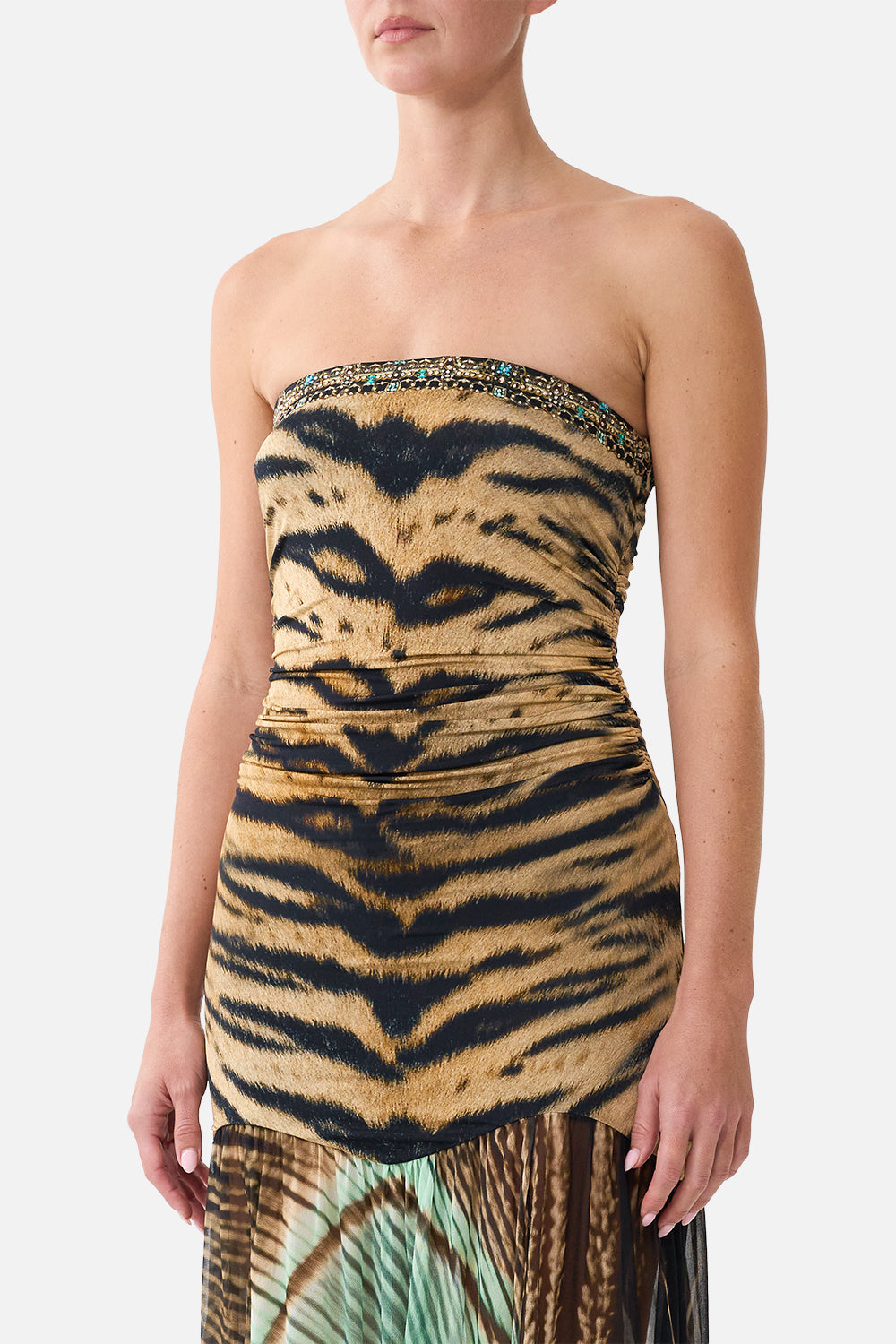 STRAPLESS JERSEY DRESS WITH SILK PANEL A WINK TO THE WILD