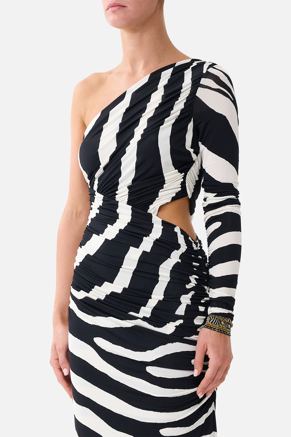 ONE SHOULDER JERSEY CUT OUT DRESS ZIG ZAG ZOO