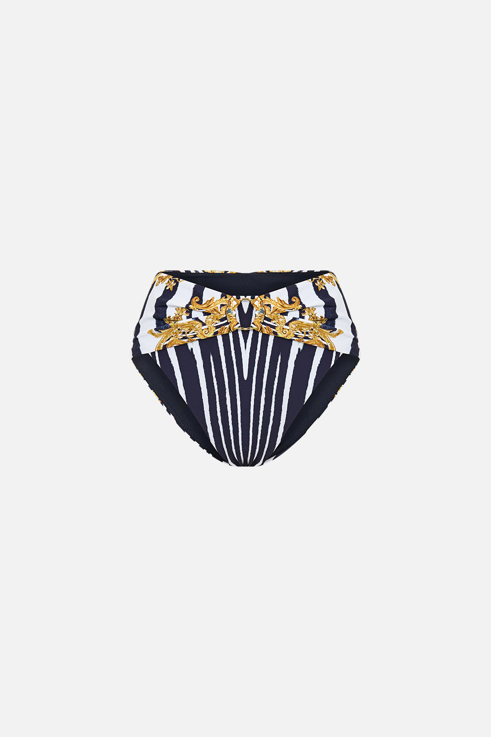 HIGH WAIST BIKINI BOTTOM W PLEAT WAIST TRIM ZIG ZAG ZOO