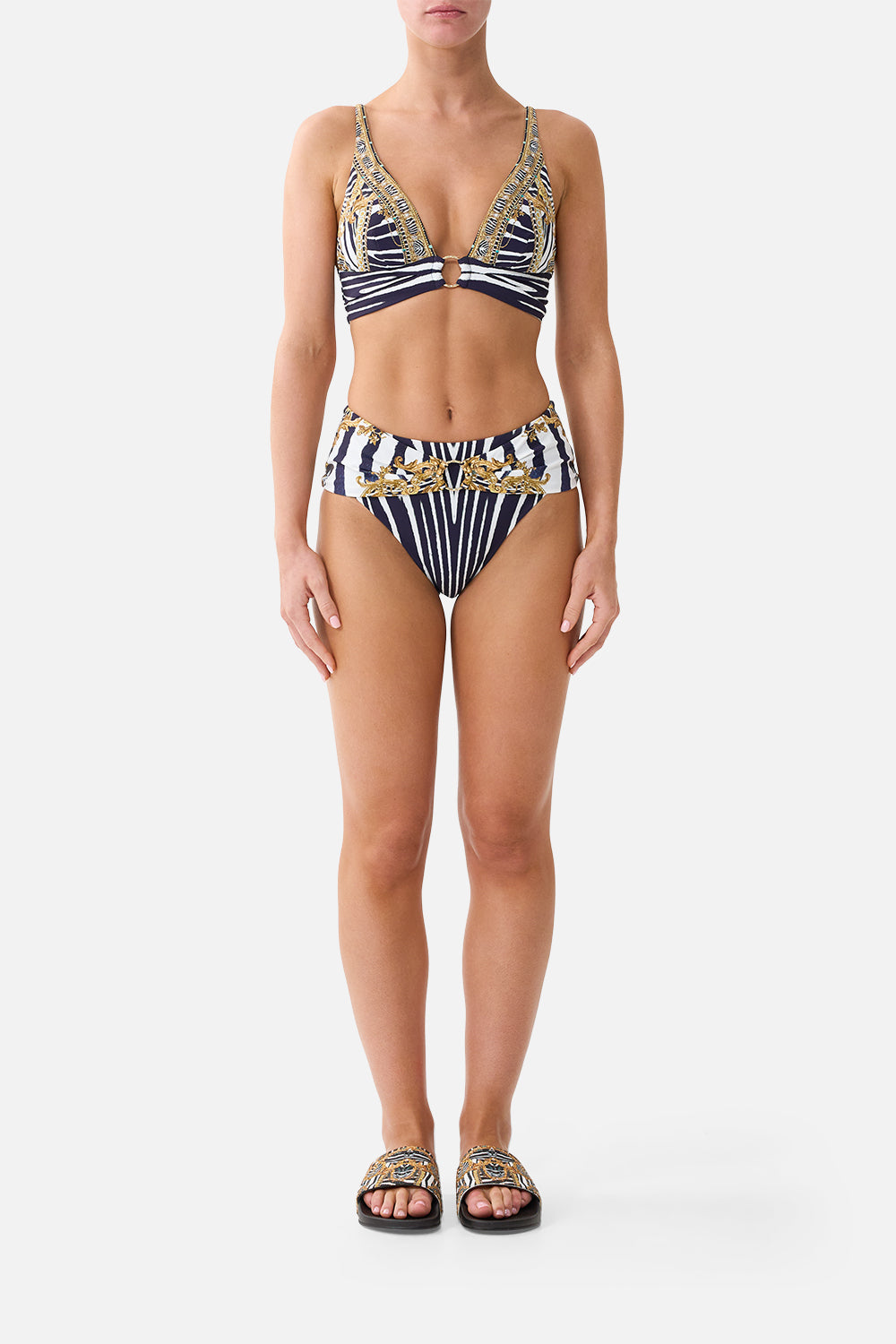HIGH WAIST BIKINI BOTTOM W PLEAT WAIST TRIM ZIG ZAG ZOO