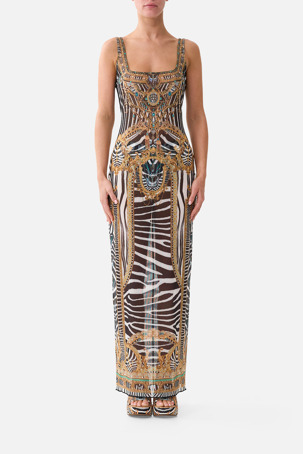 SQUARE NECK BEACH MAXI DRESS W LOW BACK ZIG ZAG ZOO