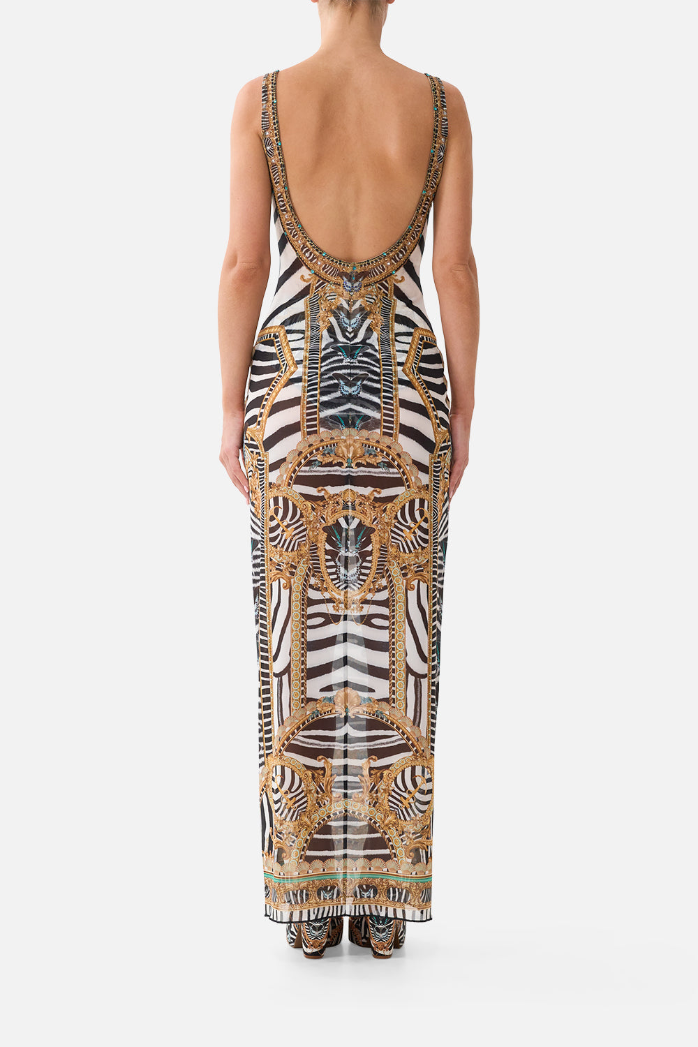 SQUARE NECK BEACH MAXI DRESS W LOW BACK ZIG ZAG ZOO