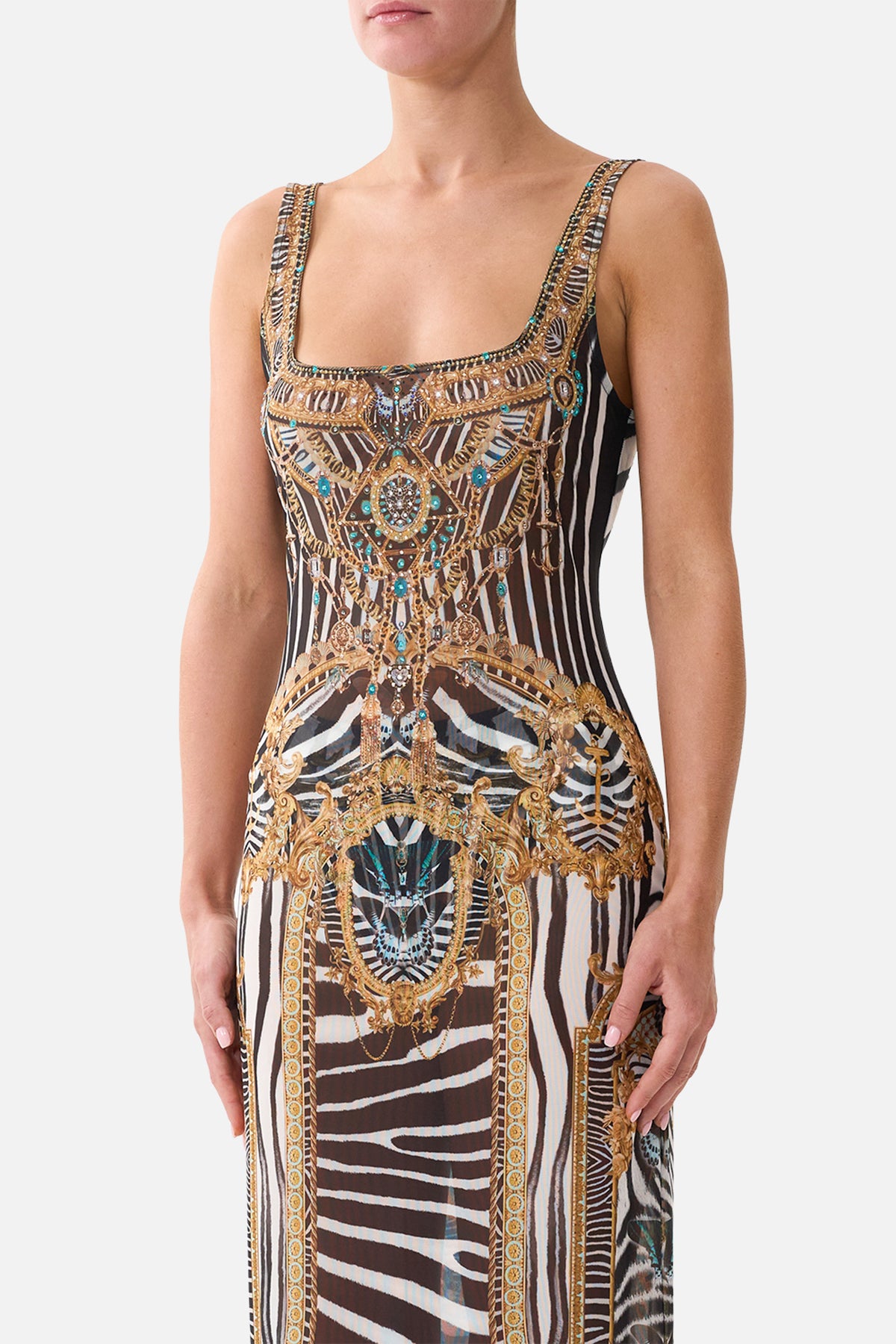 SQUARE NECK BEACH MAXI DRESS W LOW BACK ZIG ZAG ZOO