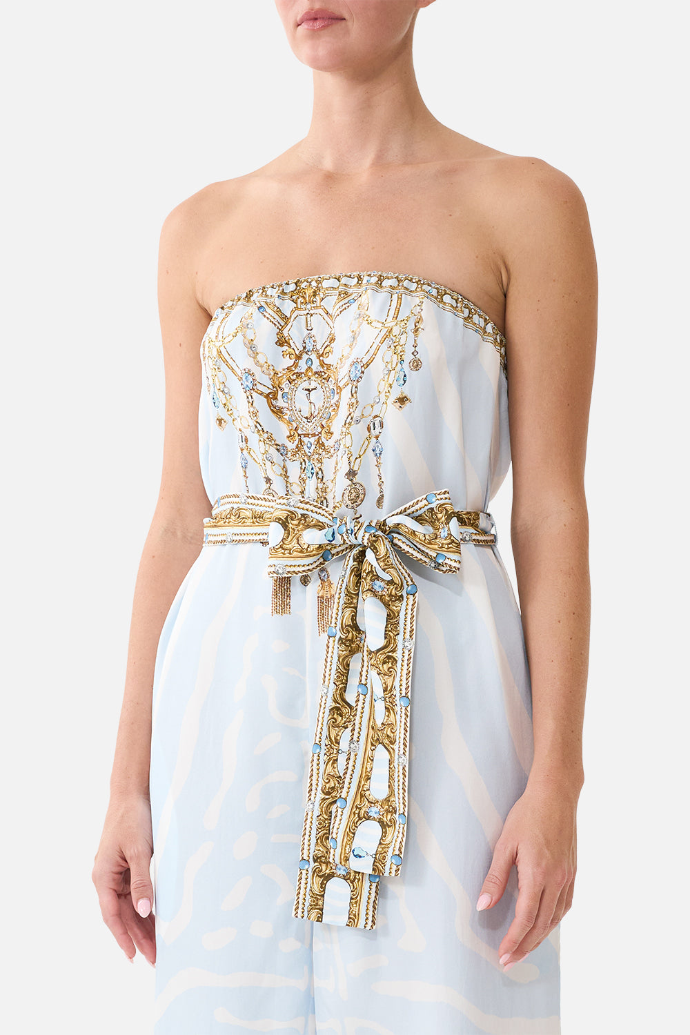 TIE WAIST STRAPLESS JUMPSUIT SPIRIT OF STRIPES