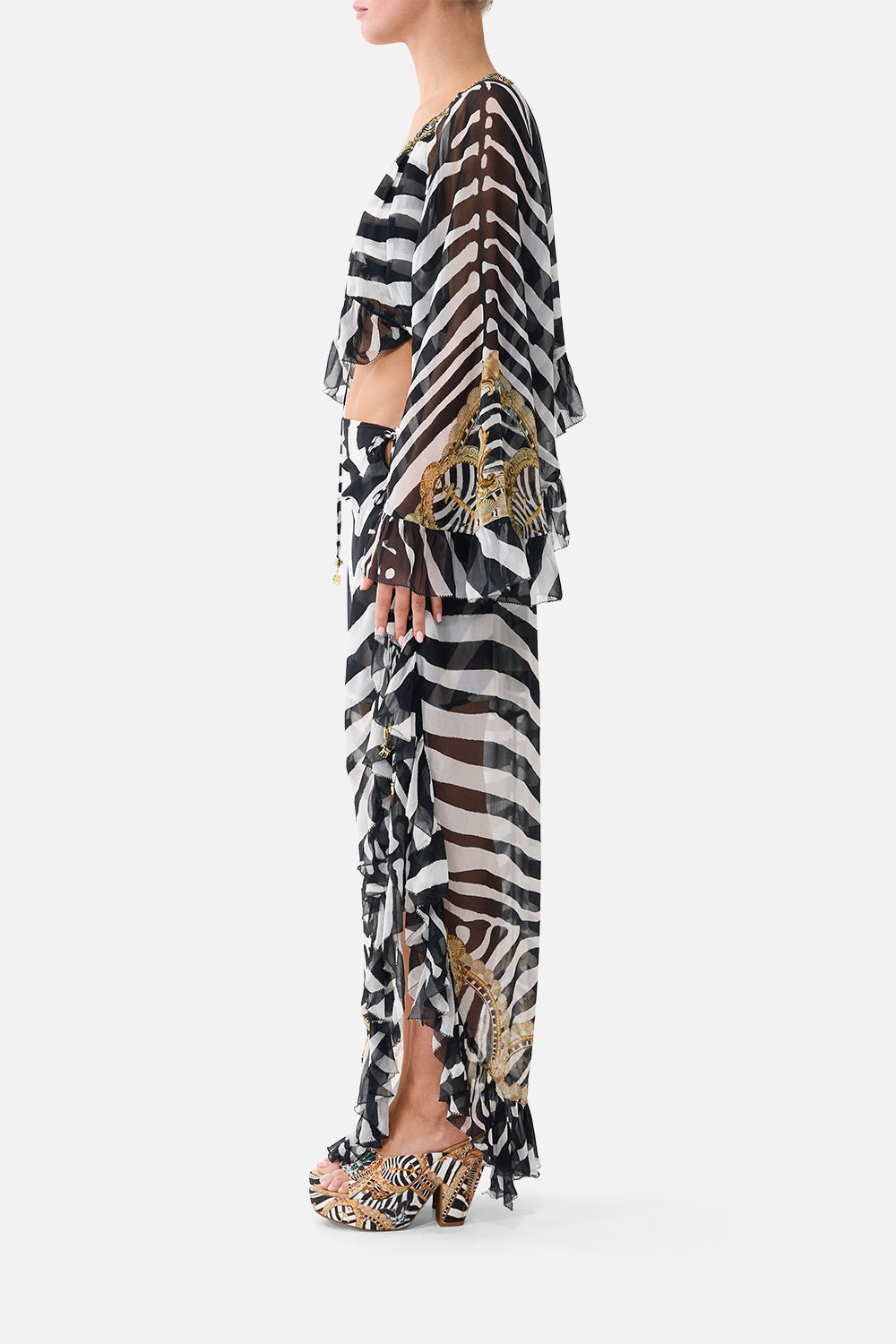RELAXED WRAP TIE SKIRT WITH RUFFLE ZIG ZAG ZOO