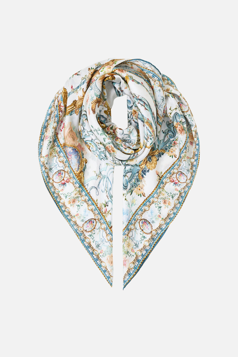 LARGE CRYSTALLED SILK SQUARE SCARF BALLAD OF THE BIBLIOTHÈQUE
