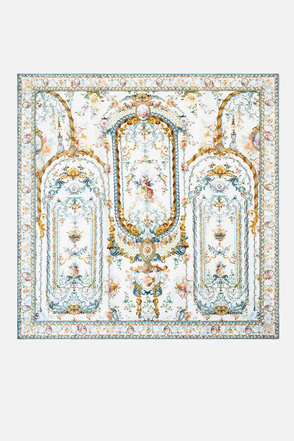 LARGE CRYSTALLED SILK SQUARE SCARF BALLAD OF THE BIBLIOTHÈQUE