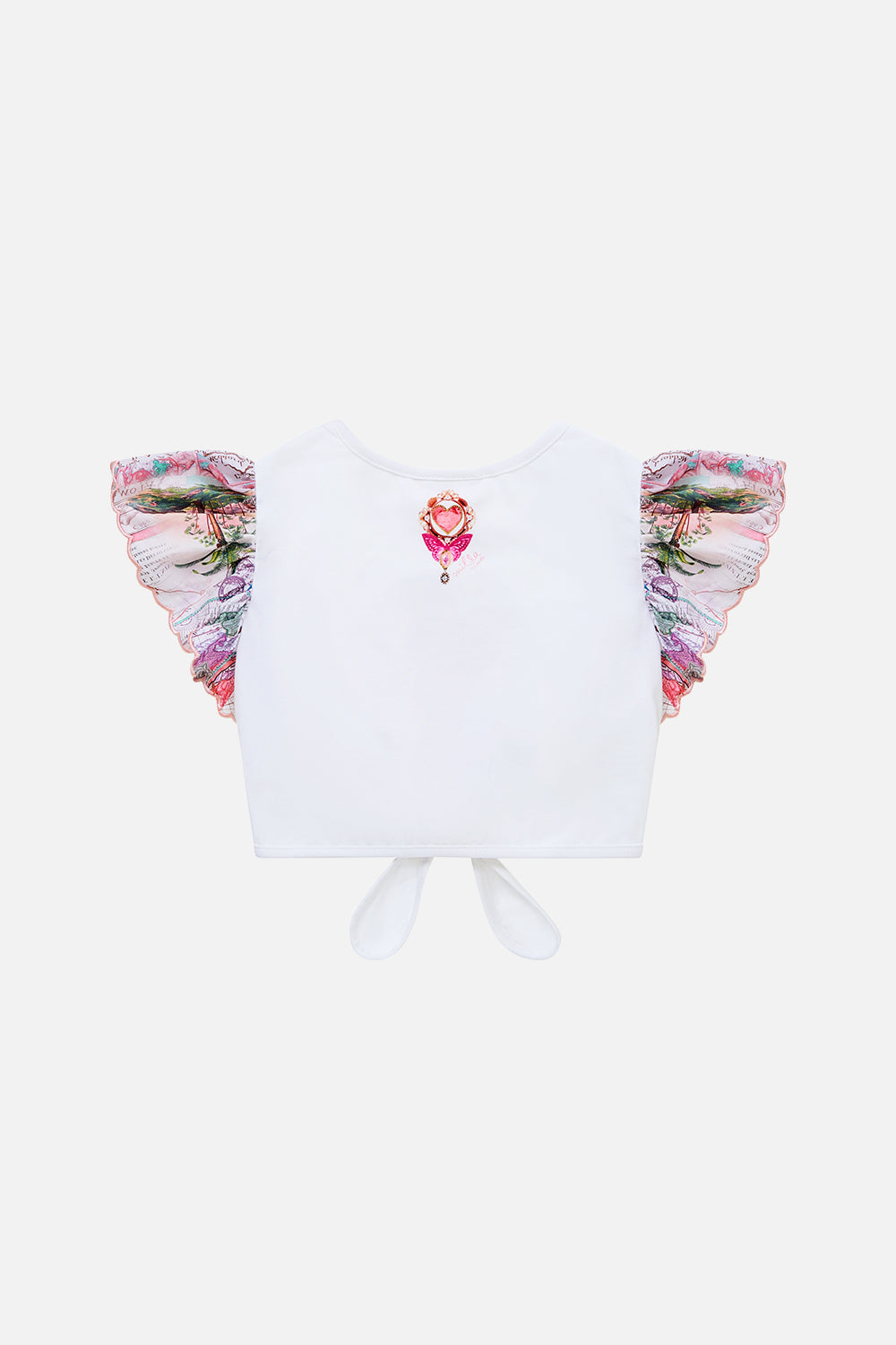 KIDS TIE FRONT CROP TEE WITH FRILL SLEEVE JOURNAL DE VOYAGE