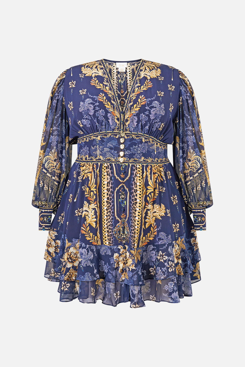 BUTTON FRONT FRILL DRESS CLOAKED IN BAROQUE