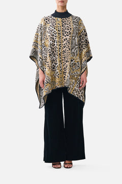 FUNNEL NECK DRAPE KNIT PONCHO LEOPARD LIBERTINE