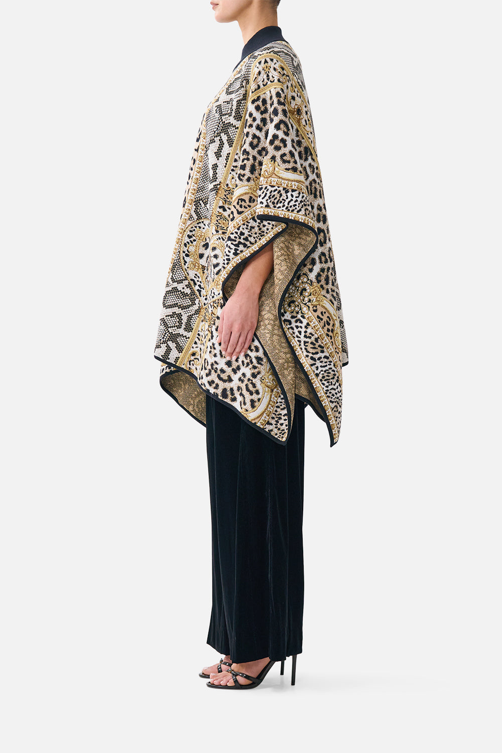 FUNNEL NECK DRAPE KNIT PONCHO LEOPARD LIBERTINE