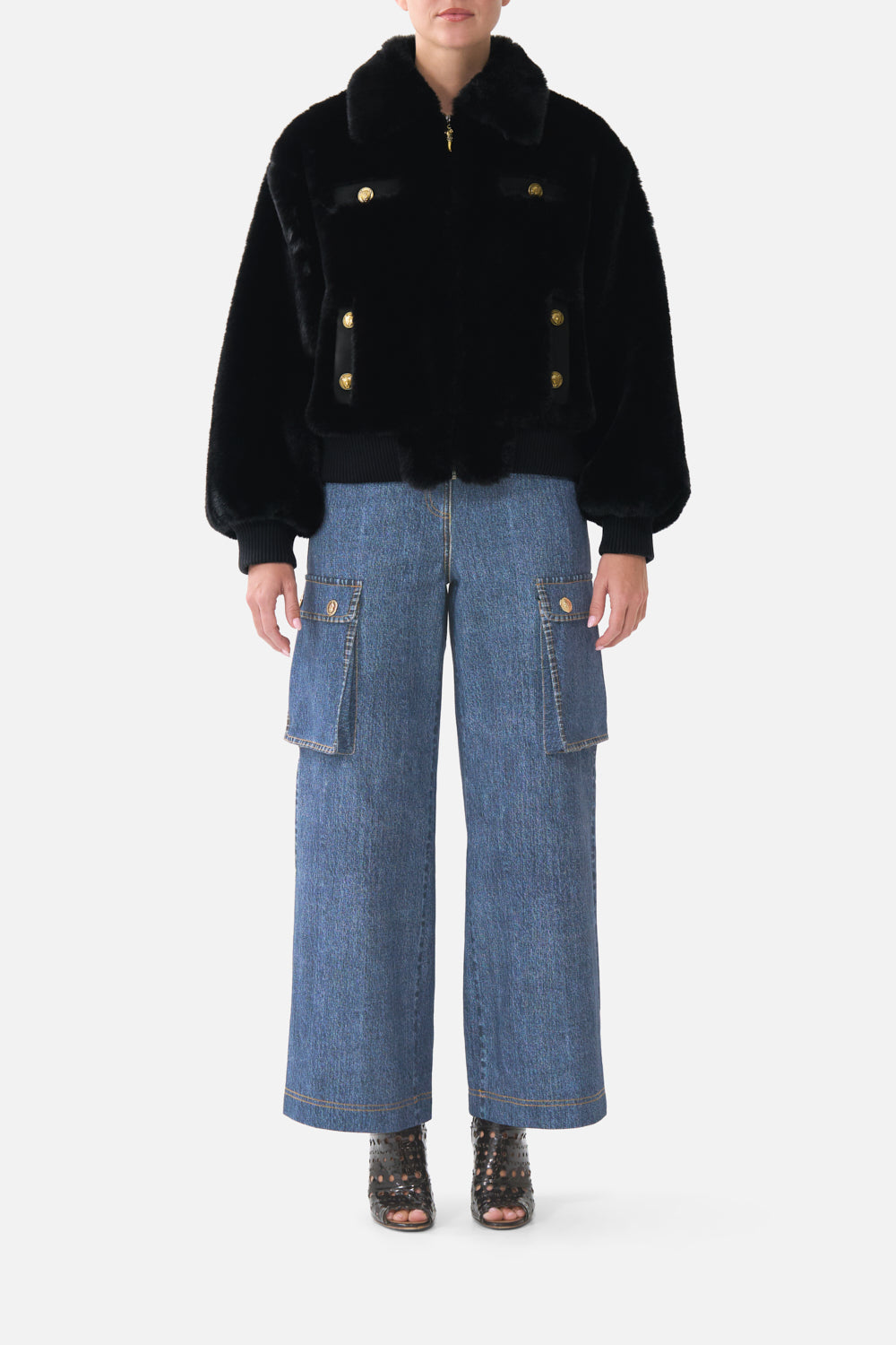 The CAMILLA FAUX FUR BOMBER WITH POCKET DETAILS FIESTA, SIESTA, REPEATFIESTA, SIESTA, REPEAT