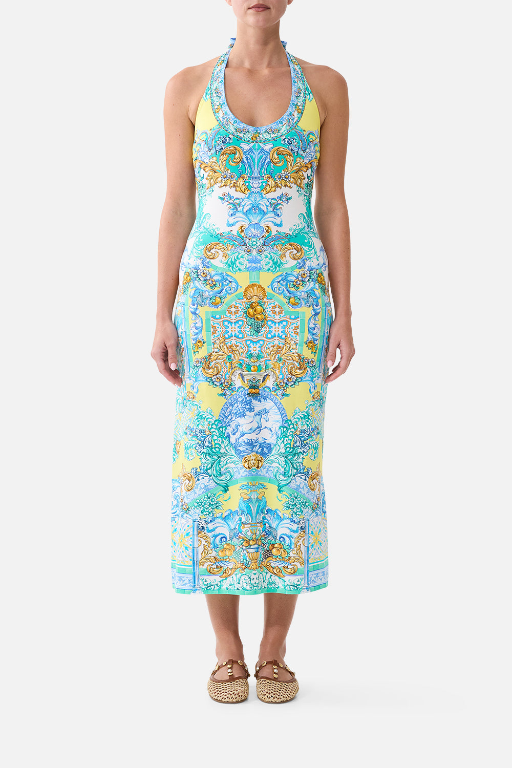 The CAMILLA JERSEY HALTER DRESS DIAL UP THE TILESDIAL UP THE TILES
